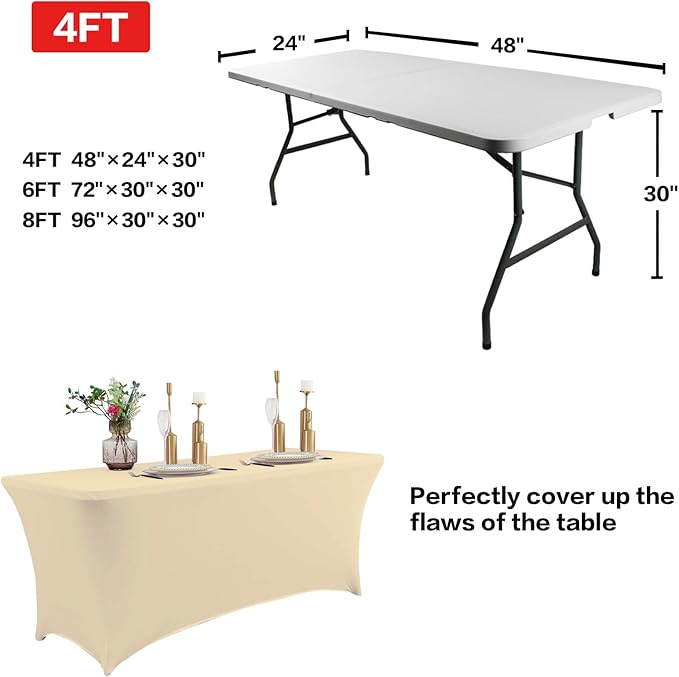 IVAPUPU 2 Pack 6FT Table Cloth for Rectangular Fitted Events Stretch Champagne - Image 3