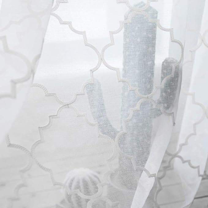 White Sheer Curtains 84 Inches Long, Rod Pocket Sheer Drapes - Image 2