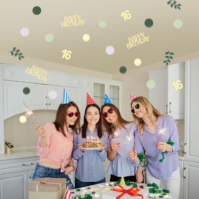 Sage Green 16th Happy Birthday Confetti, 16th Birthday Table Decorations - Image 4