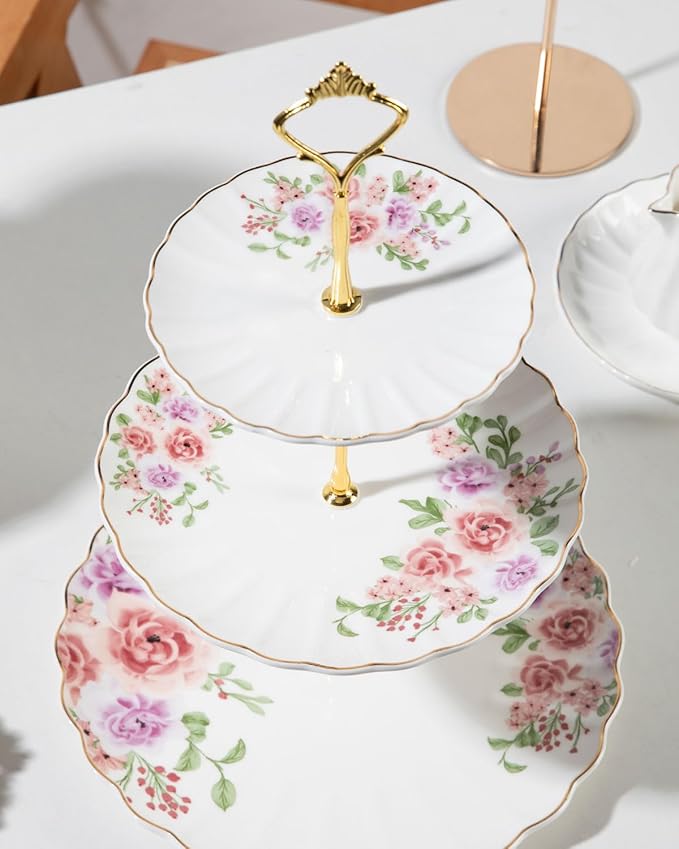Sweejar 3 Tier Ceramic Cake Stand Wedding, Dessert Cupcake Stand - Image 4