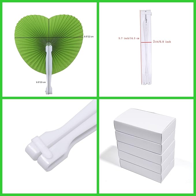 12 Packs Decorative Paper Folding Hand Fans Handheld, Grass Green Heart - Image 2
