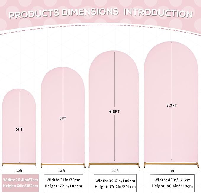 SoarDream Arch Backdrop Cover Pink Spandex Fitted 5FT Pink Wedding Arch Covers - Image 4