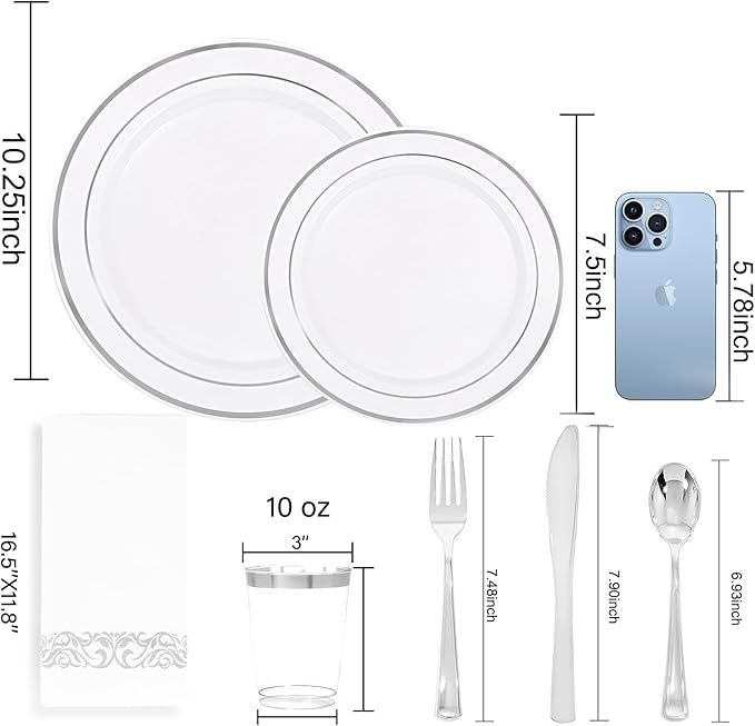 350 Pcs Silver Plastic Plates - Image 3