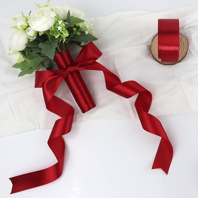 Deep red Solid Satin Ribbon 1-1/2 Inch 50 Yards Solid Polyester Fabric Ribbon - Image 2