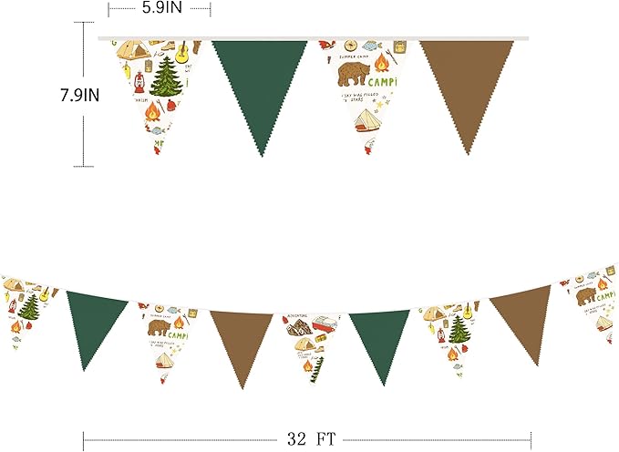 32Ft Camping Party Decorations Green Brown Camper Triangle Flag Fabric Banner - Image 2