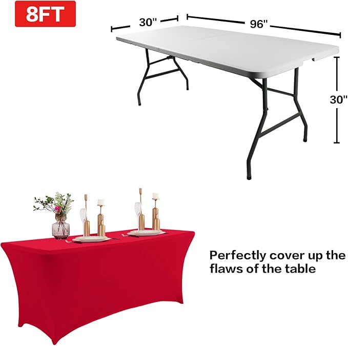 IVAPUPU 4FT Table Cloth for Rectangular Fitted Events Stretch Red Table Covers - Image 3