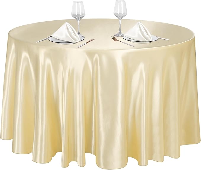 Ruisita 120 Inches Round Satin Tablecloths Champagne Overlay Round Satin Table by Ruisita