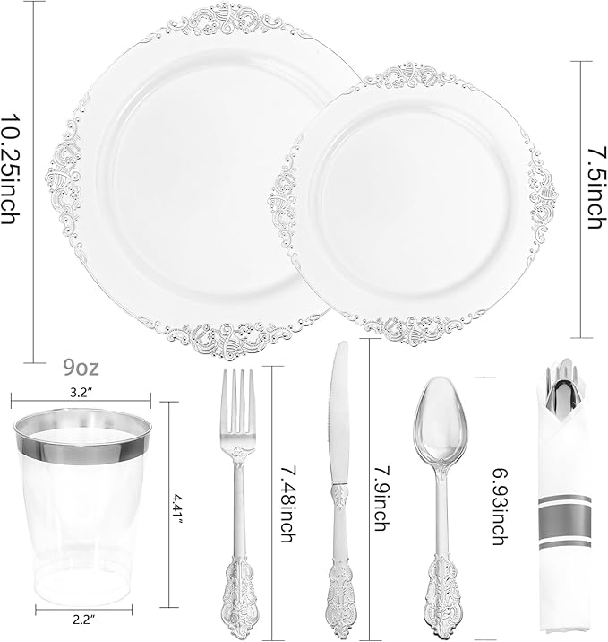 Liacere 350PCS Silver Plastic Plates&Pre Rolled Napkins - Image 8