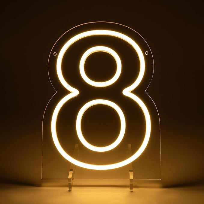 Number 8 LED Neon Sign Backdrop Birthday Party Decoration, 11.3" Height Warm - Image 4