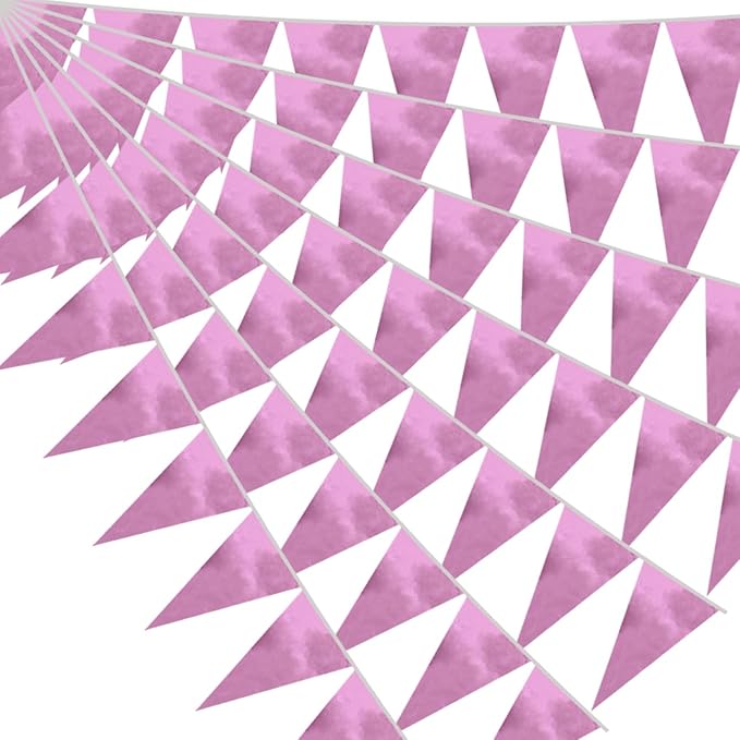40M/130FT Pink Triangle Pennant Banner Flag Metallic Fabric Bunting Garland by raqieden