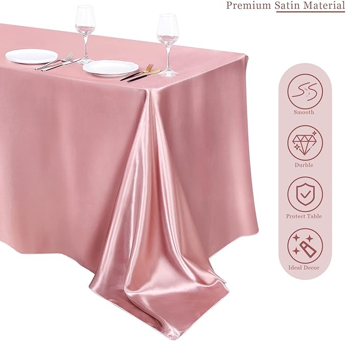 TURSTIN 4 Packs Rose Gold Satin Tablecloth 102 x 58 Inch Overlay Satin Table - Image 4