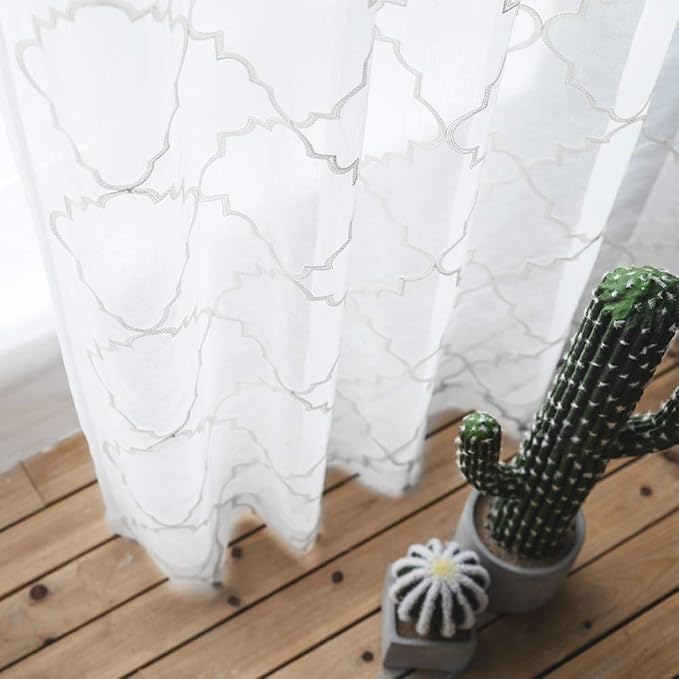 White Sheer Curtains 84 Inches Long, Rod Pocket Sheer Drapes - Image 3