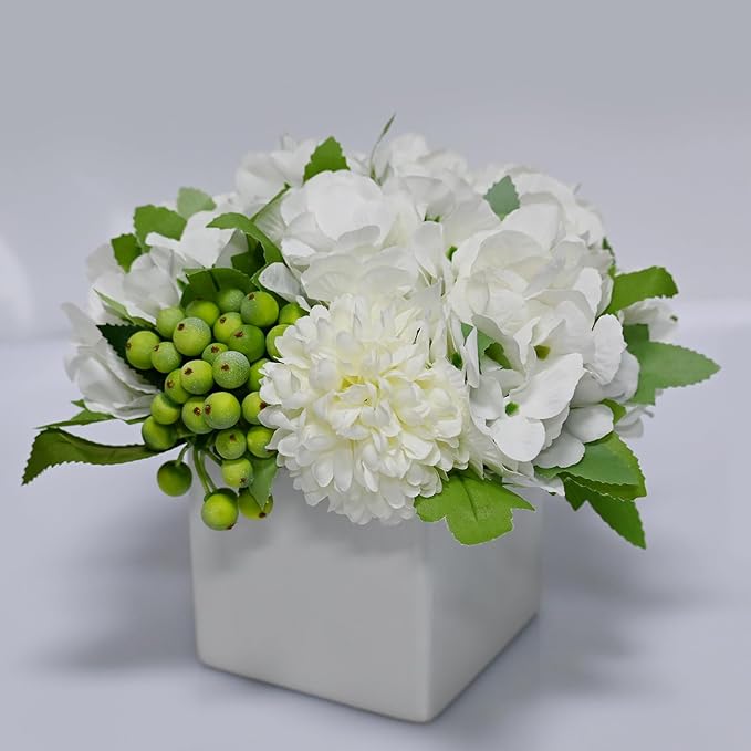 LADADA Flower in Ceramic vase, Artificial Hydrangea Flower Arrangement and vase by LADADA
