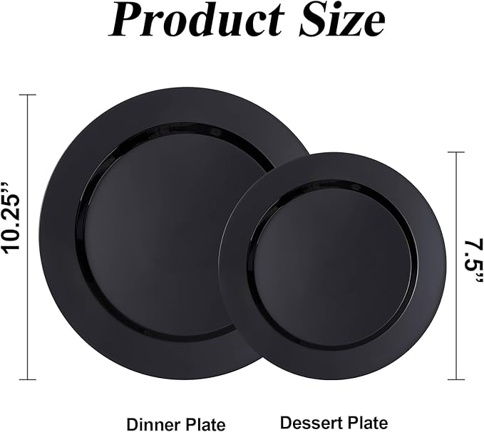 200PCS Black Plastic Plates Set, 100 10.25 inch Dinner Plates and 100 7.5 inch - Image 2