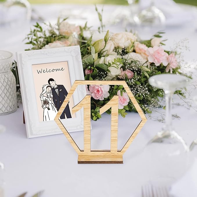 Wooden Table Numbers, Hexagon Shape 1-20 Wedding Table Numbers - Image 5