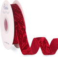 Ribbli Dark Red Velvet Ribbon 1 Inches Luxury Crinkled Red Christmas Ribbon by Ribbli