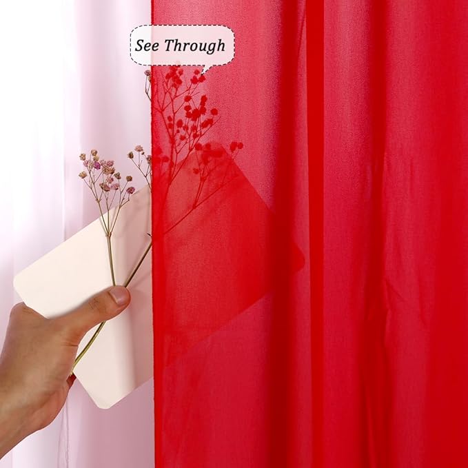 2 Panles Red Chiffon Ceiling Drapes 20Ft Wedding Arch Draping Fabric Red Sheer - Image 4