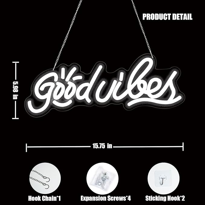 good vibes only neon sign for Backdrop wall decor, Cool White LED Neon vibes - Image 3