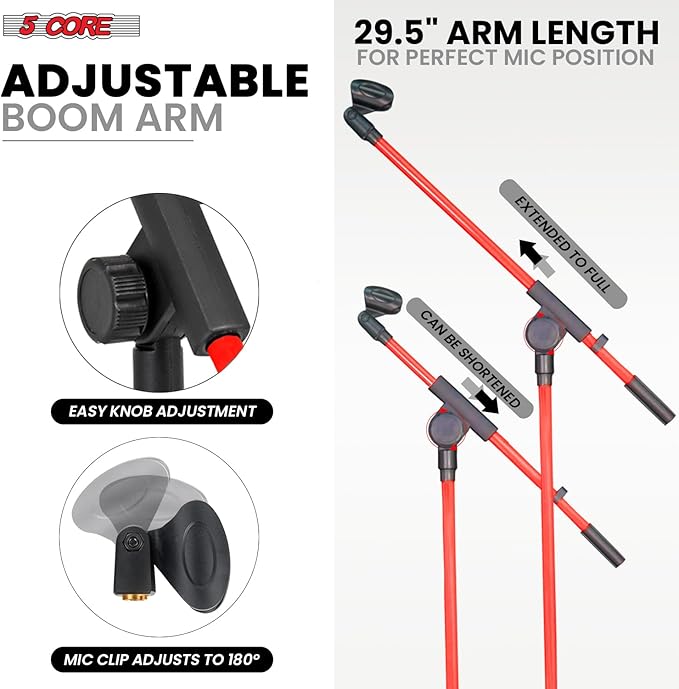 5 Core Tripod Mic Stand Floor Adjustable 18 to 72 Inches Sturdy Boom Arm Holder - Image 3