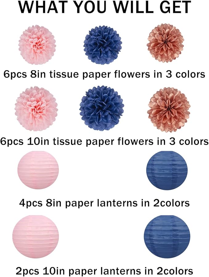 Rose-Gold Navy-Blue Pink Party Decorations - Image 2