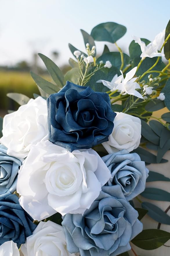 ponatia Wedding Arch Flowers, Artificial Dusty Blue Flowers & Welcome Signs - Image 7