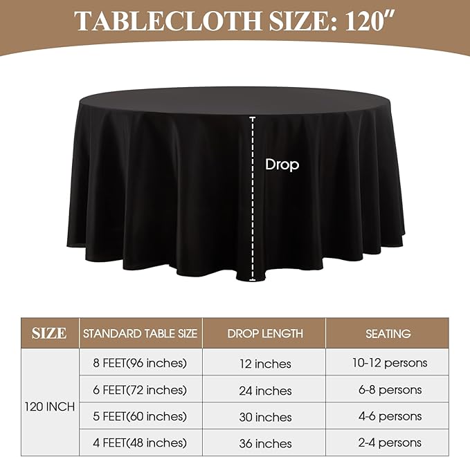 Round Tablecloth 120 Inch 8 Pack Black Tablecloths Washable Decorative Linen - Image 6