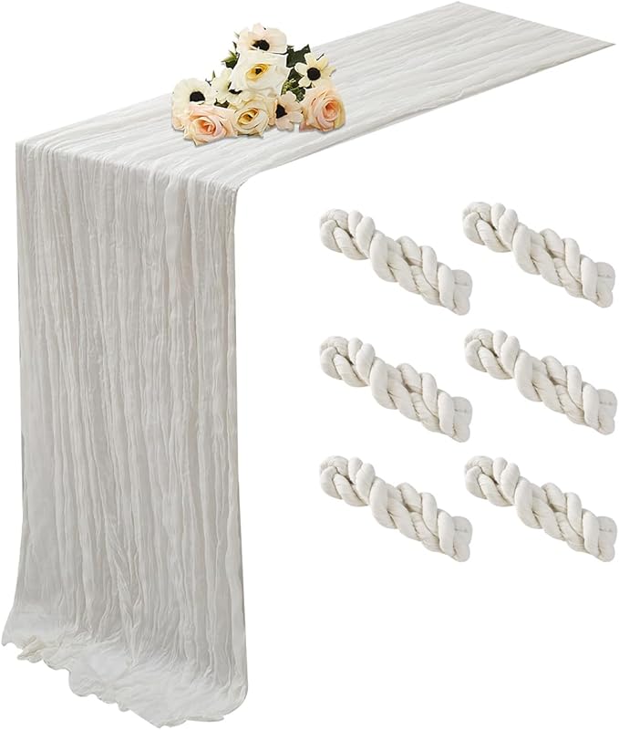 Ivory White 6 Pack Cheesecloth Table Runner 120 Inch 10 FT Boho Rustic Gauze by RRBXIA