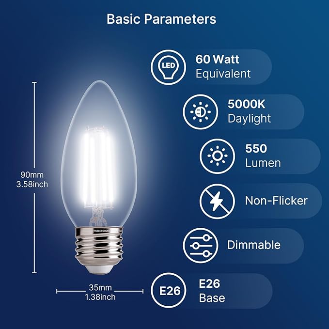 FLSNT Dimmable LED Candelabra Bulbs, 60W Equivalent LED Chandelier Light Bulbs - Image 2