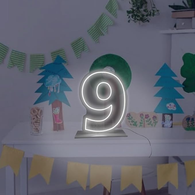 Number 9 Neon Sign for First Birthday, 16.54" Cool White USB Battery Powered - Image 7