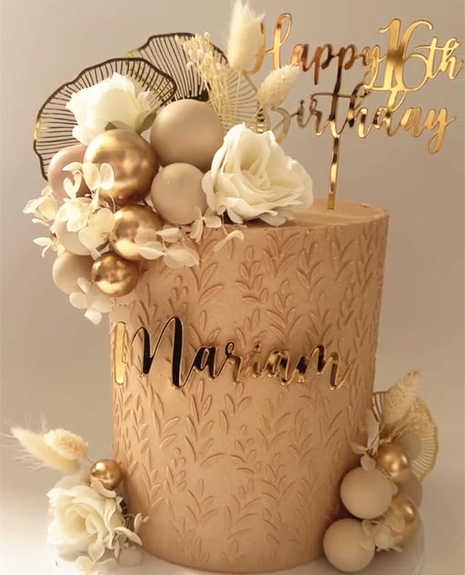 JeVenis Boho Champagne Cake Decoration Gold Balls Cake Decoration Palm Leaves by JeVenis