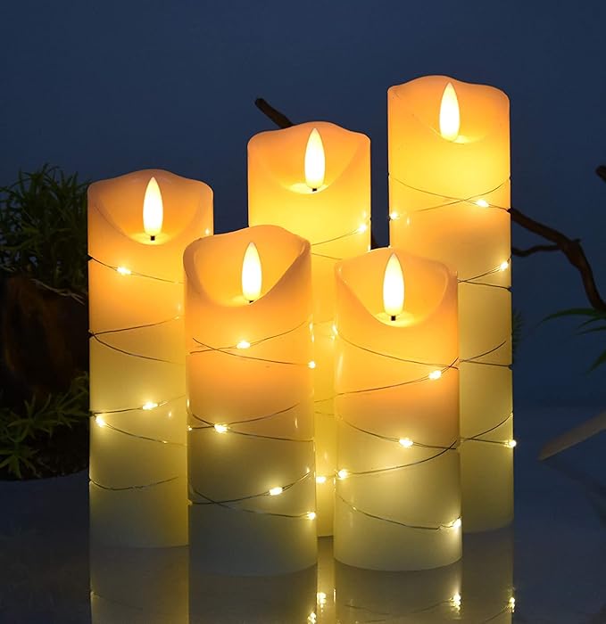 danip flameless Candle, with Embedded String Lights, 5-Piece LED Candles - Image 6