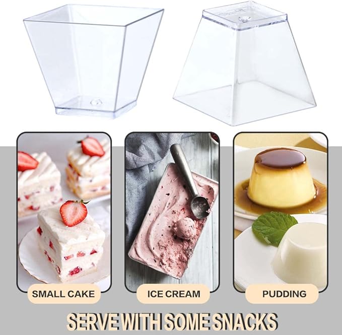 Oomcu 100 Pack 2oz Small Square Clear Plastic Dessert Cups – Mini Disposable - Image 3