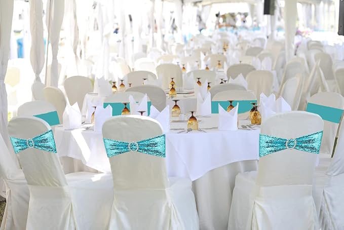 50 Pcs Sequin Chair Sashes Stretch Chair Bands Spandex Polyester Bows - Image 5