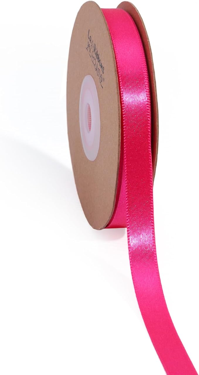 LaRibbons Hot Pink Satin Ribbon 3/8 Inch 25 Yards Luxury Double Faced Hot Pink by LaRibbons