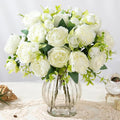Artificial Peonies Silk Flowers in Glass Vase Faux Flowers Bouquets Modern by JARELING