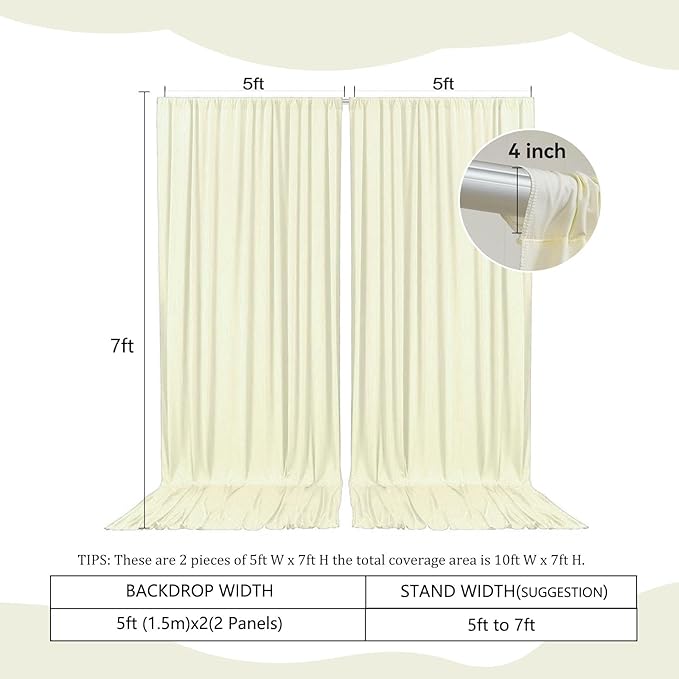 2 Panels Beige Backdrop Curtain, 10 x 7 Feet Background Curtains - Image 2