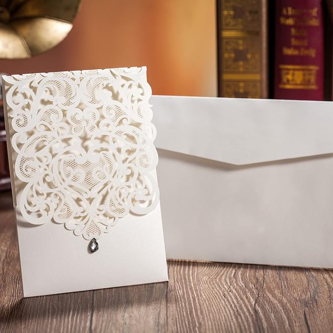 Hosmsua 50PCS Personalized Wedding Invitations Kit 5.12 x 7.3 Laser Cut Hollow - Image 7