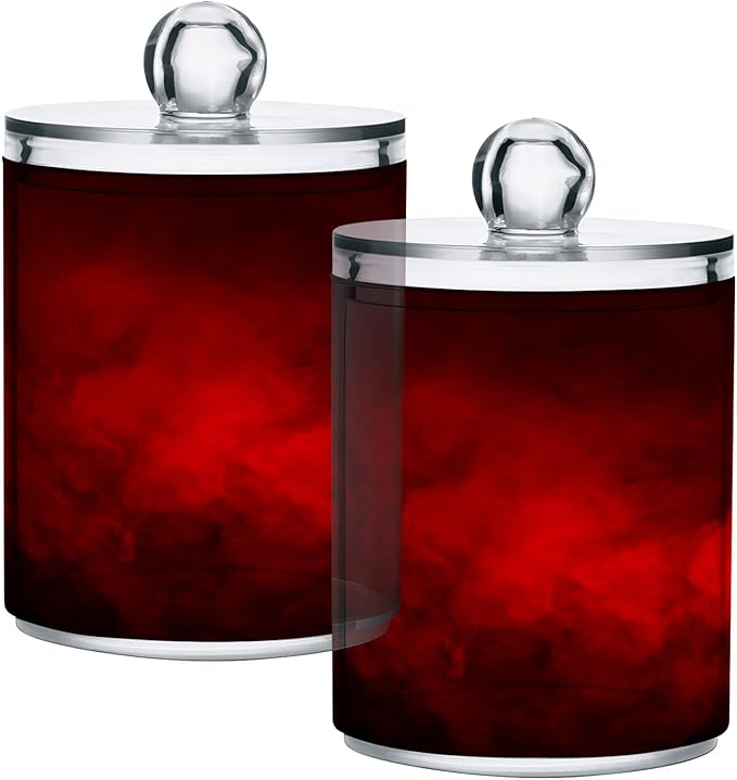 Gredecor 4 Pack Qtip Holder Clear Red Apothecary Jars - Image 2