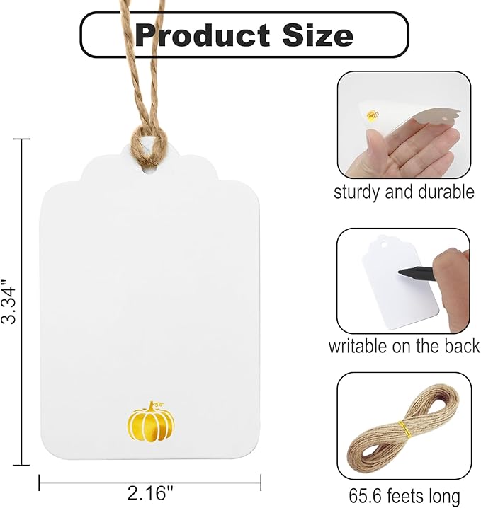 100 Pcs Blank Gift Tags with String Gold Foil Pumpkin Large White Paper Gift - Image 7