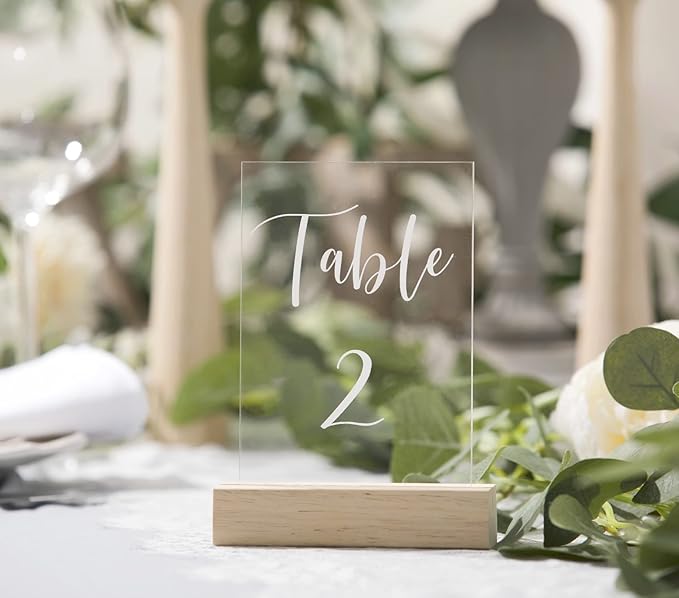 UNIQOOO 50 Pack Oak Wood Table Number Stands | 1/8” Thick Acrylic Sign Holders - Image 4