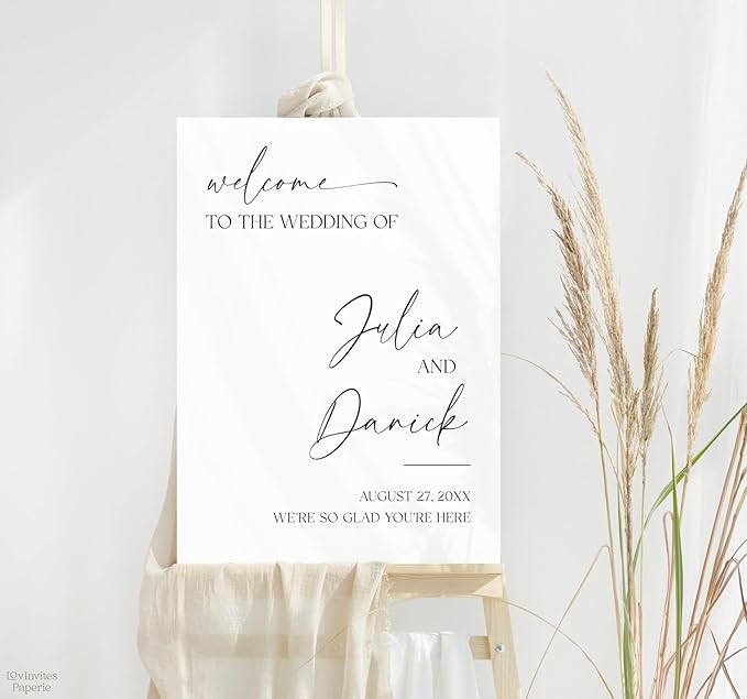 Welcome Wedding Sign Personalized, Minimalist We're So Glad You're Here Wedding by CENOVACY