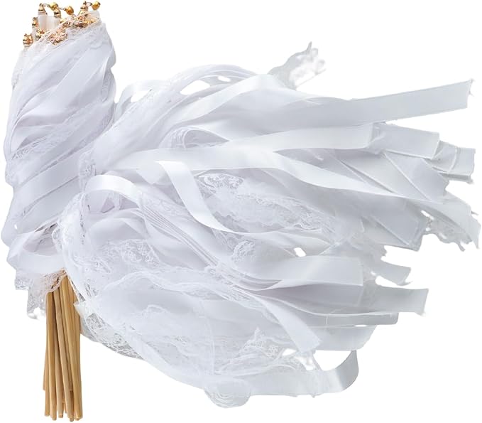 30 Pcs White Wedding Wands, Lace Wedding Streamers, Ribbon Streamers, Wedding by Unknown