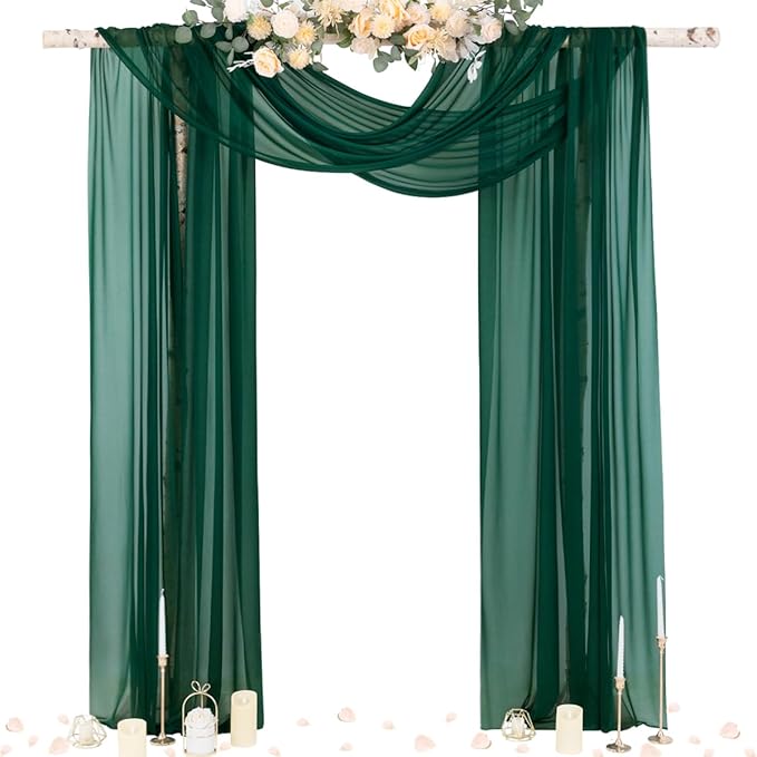 Socomi Wedding Arch Draping Fabric 29" x 20Ft 1 Panel Emerald Green Sheer by Socomi