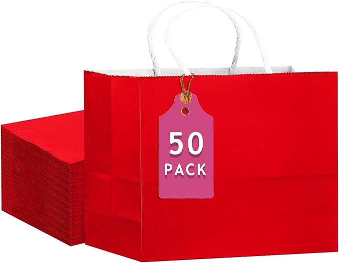 qiqee 50-Packs Red Paper Gift Bags by Qiqee