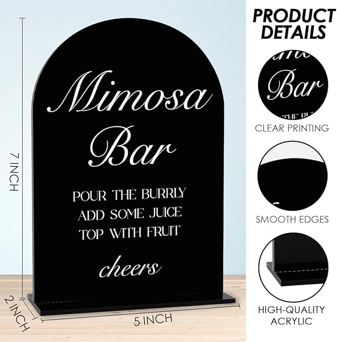 Black Mimosa Bar Sign, Open Bar Signs, Wedding Engagement Bridal Shower Decor - Image 2