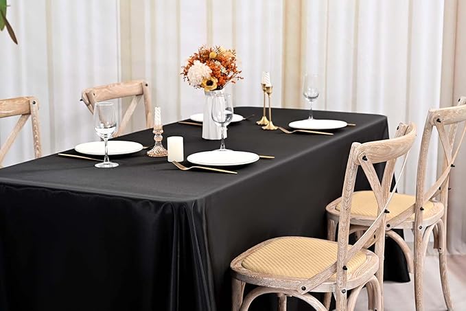 8 Pack Satin Tablecloth 90 x 156 Inch Black Rectangle Silky Satin Table Cover - Image 5