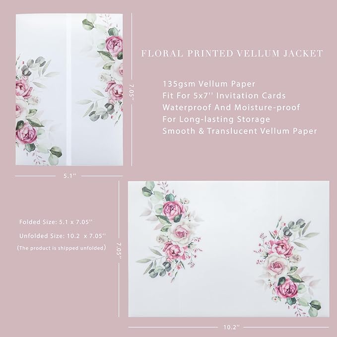PONATIA 50 PCS Vellum Jackets for 5x7 Invitation Cards - Image 5