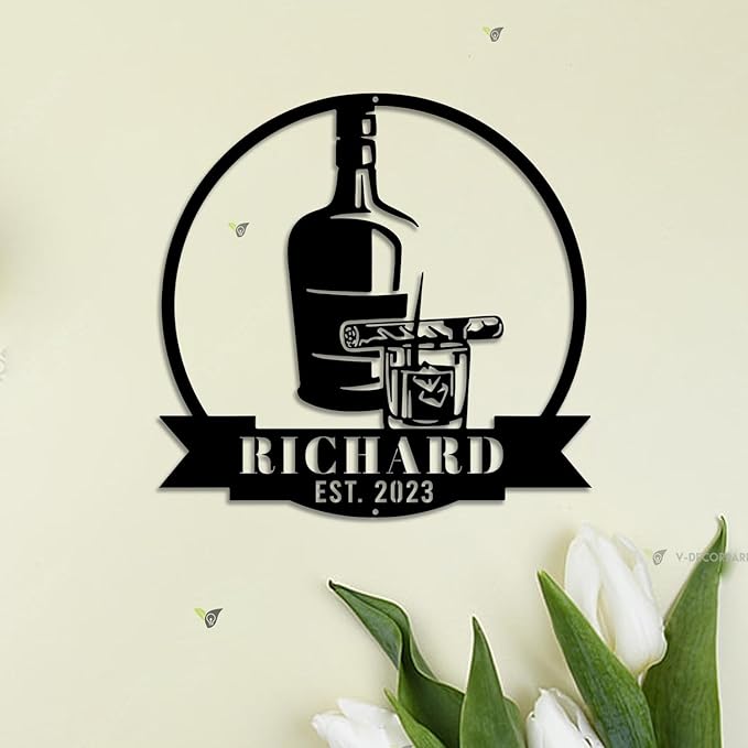Custom Bourbon Cigar Metal Wall Art LED Light Personalized Whiskey Smoke Sign - Image 3