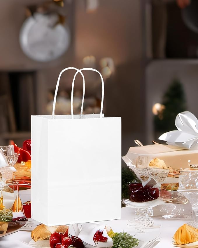 qiqee 50-Packs White Paper Gift Bags - Image 5
