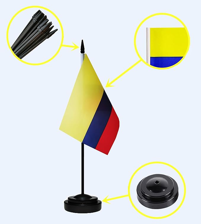 Colombia Colombian Deluxe Desk Flag Set Small Mini Miniature Colombia Colombian - Image 2